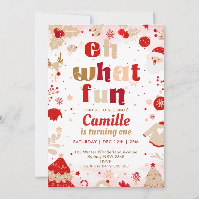 Invitación  Oh What Fun Christmas  Birthday  (Anverso)