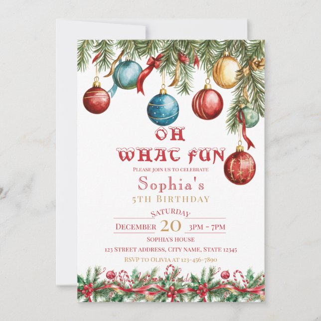 Invitación Oh What Fun Christmas Birthday Invitation (Anverso)