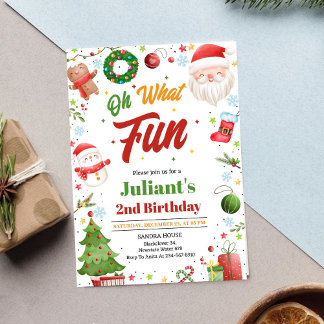 Invitación Oh What Fun Christmas Birthday Invitation