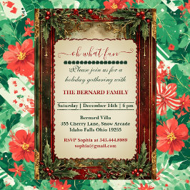 Invitación Oh What Fun Christmas Holly Vintage Shabby Chic 