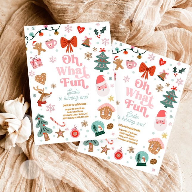 Invitación Oh What Fun Christmas Party Girl 1st Birthday  (Subido por el creador)