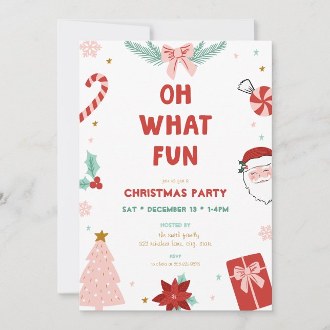 Invitación Oh What Fun Cute Kids Christmas Party Invitations (Anverso)