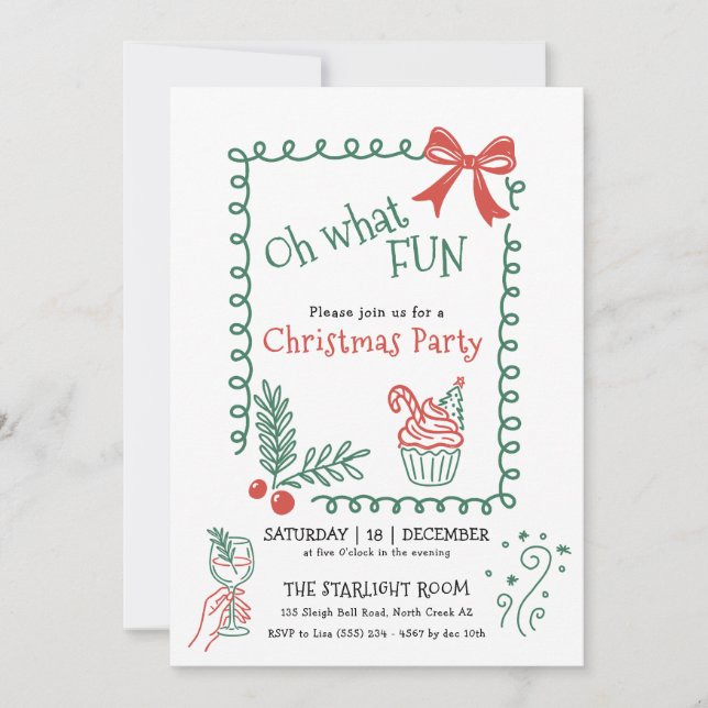 Invitación Oh What Fun Doodle Christmas Cocktail Party  (Anverso)