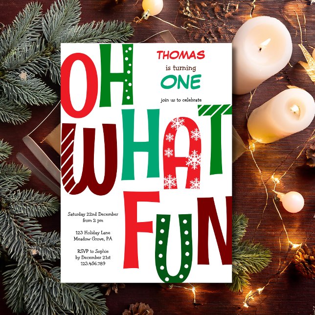 Invitación Oh what fun first birthday (Subido por el creador)