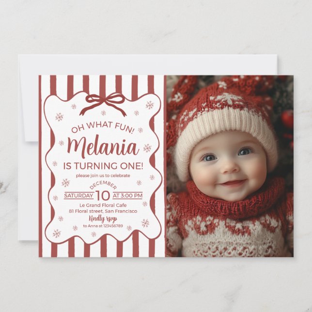 Invitación Oh What Fun First Birthday Photo Invite (Anverso)