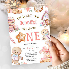 Invitación Oh What Fun | Gingerbread 1st Birthday Girl