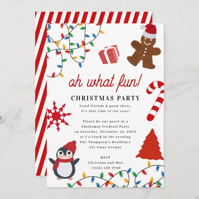 Invitación Oh What Fun! Holiday Kids Christmas Party (Anverso / Reverso)