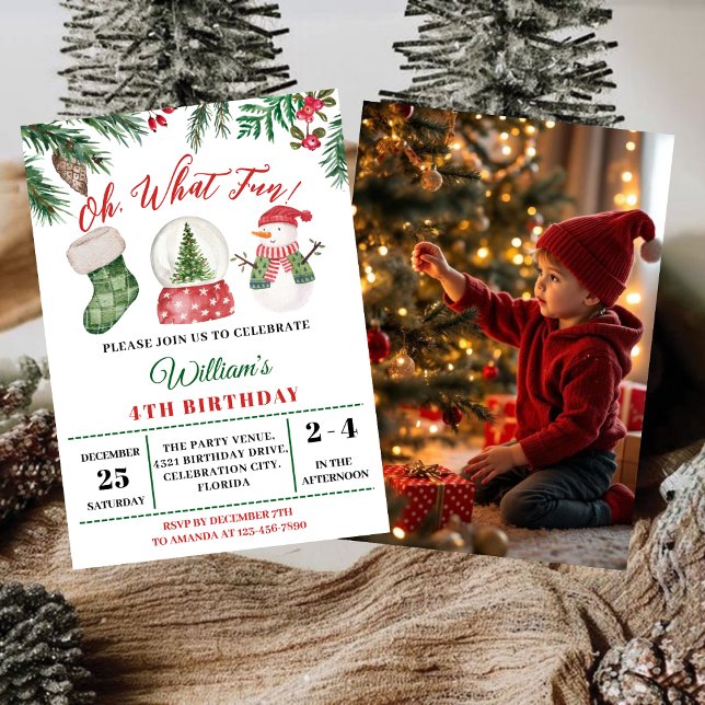 Invitación Oh What Fun! Holiday winter Christmas 4th Birthday (Subido por el creador)