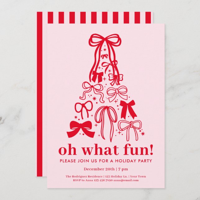 Invitación Oh What Fun Modern Pink Red Holiday Party (Anverso / Reverso)