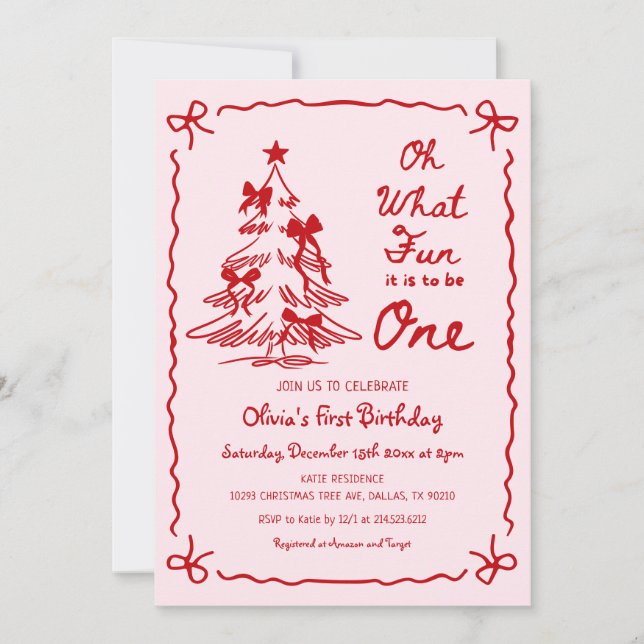 Invitación Oh What Fun One Christmas 1st Birthday Photo (Anverso)