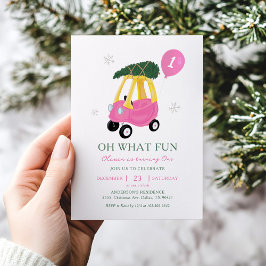 Invitación Oh What Fun Pink Car Girl 1st Birthday Invitation