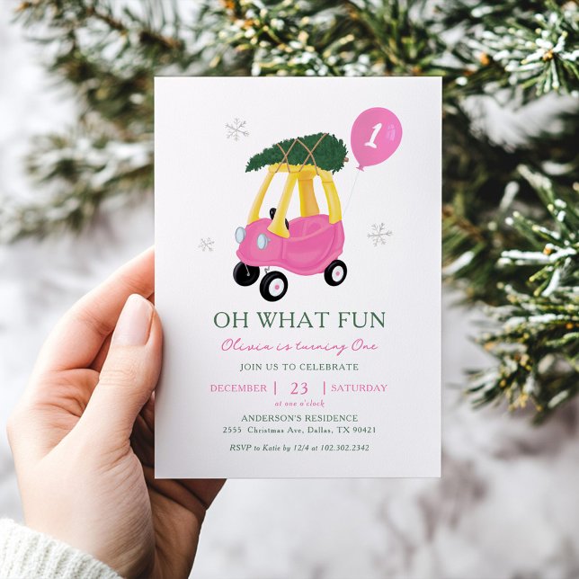 Invitación Oh What Fun Pink Car Girl 1st Birthday Invitation (Subido por el creador)