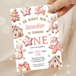 Invitación Oh What Fun Pink Cookies Christmas 1st Birthday