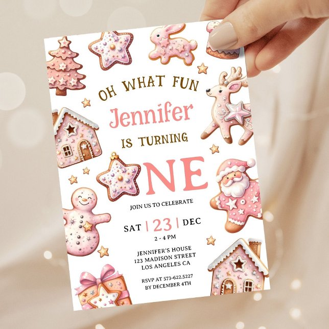 Invitación Oh What Fun Pink Cookies Christmas 1st Birthday (Subido por el creador)
