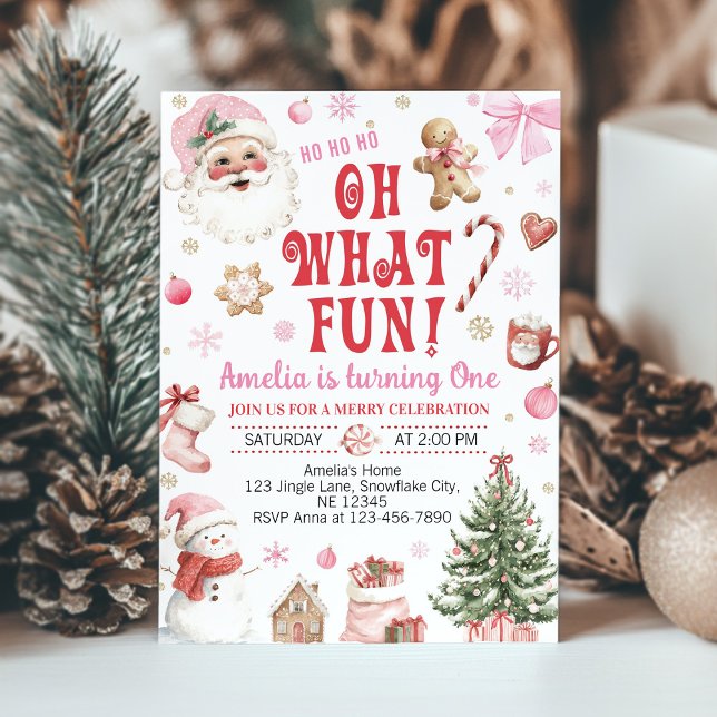 Invitación Oh What Fun Pink Santa Christmas 1st Birthday (Subido por el creador)