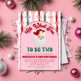 Invitación Oh What Fun Pink Santa Christmas 2nd Birthday