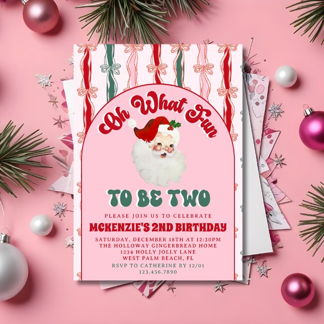 Invitación Oh What Fun Pink Santa Christmas 2nd Birthday (Subido por el creador)