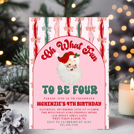 Invitación Oh What Fun Pink Santa Christmas 4th Birthday