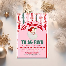 Invitación Oh What Fun Pink Santa Christmas 5th Birthday