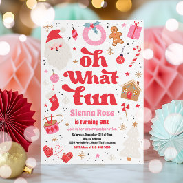 Invitación Oh What Fun Red And Pink Christmas Birthday Party