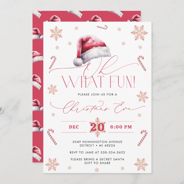 Invitación Oh What Fun Santa Hat Holiday Christmas Eve Party  (Anverso / Reverso)