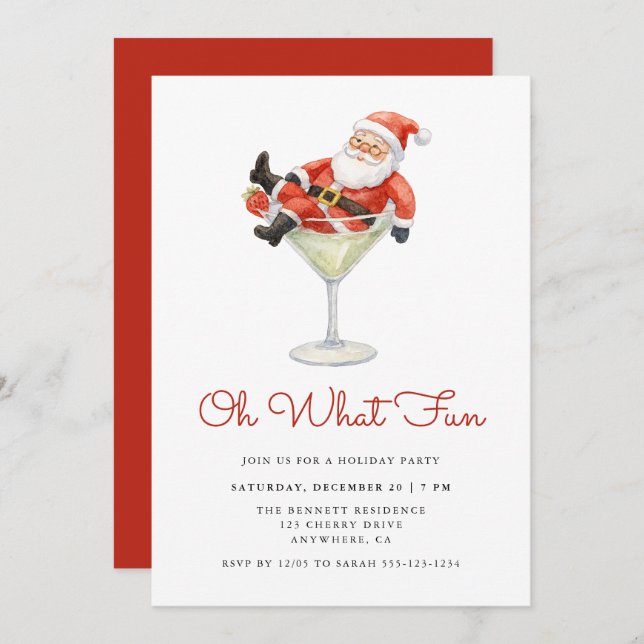 Invitación Oh What Fun Santa Modern Christmas Party (Anverso / Reverso)