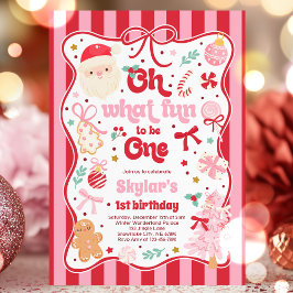 Invitación Oh What Fun To Be One Christmas Bow 1st Birthday