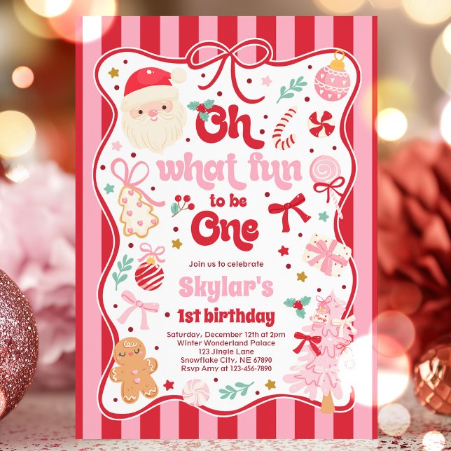 Invitación Oh What Fun To Be One Christmas Bow 1st Birthday (Subido por el creador)