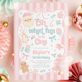 Invitación Oh What Fun To Be One Christmas Bow 1st Birthday