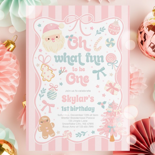 Invitación Oh What Fun To Be One Christmas Bow 1st Birthday (Subido por el creador)
