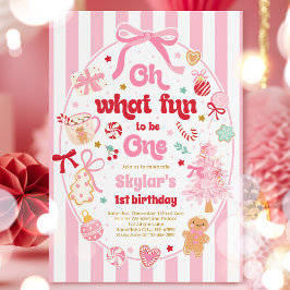 Invitación Oh What Fun To Be One Christmas Bow 1st Birthday