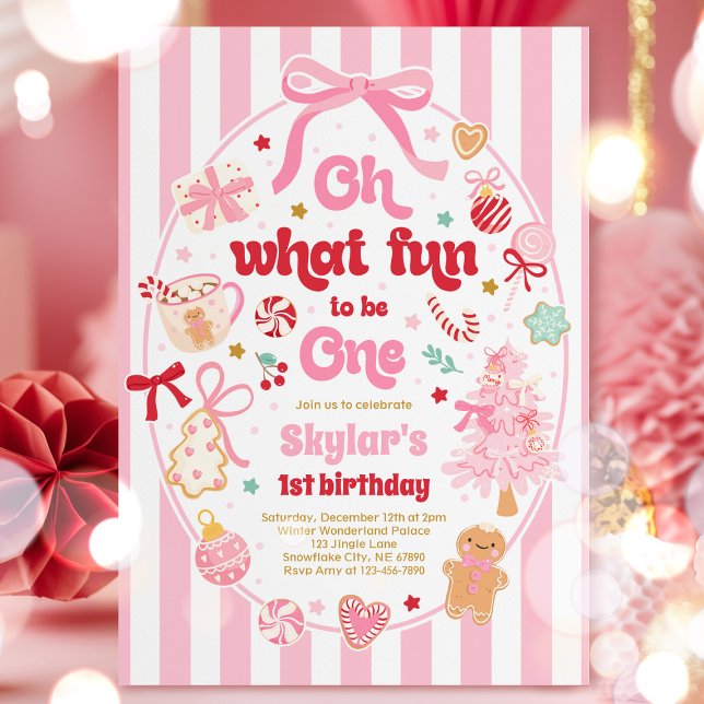 Invitación Oh What Fun To Be One Christmas Bow 1st Birthday (Subido por el creador)