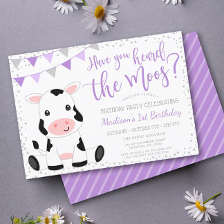 Invitación Oí el cumpleaños de la vaca morada del Chica Moos