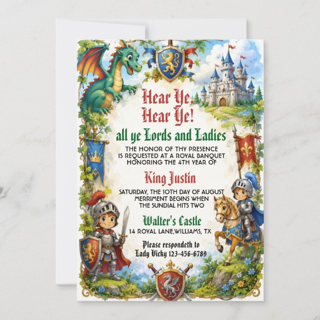 Invitación Oíd Mortales Renacimiento Medieval Cumpleaños Real (Anverso)