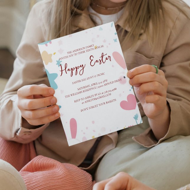 Invitación Oído de conejito y feliz Pascua florida (Subido por el creador)