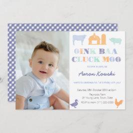 Invitación Oink Baa Cluck Moo Farmyard Animals Fiesta de cump