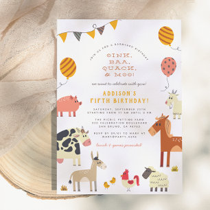 Invitación Oink Baa Cuac Muu Animales de Granja Lindos Cumple