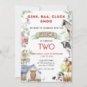 Invitación Oink Baa Moo Cute Farm Animals Cumpleaños