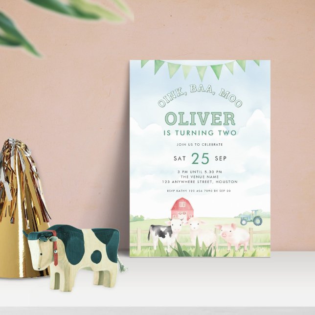 Invitación Oink Baa Moo Farm Animales 2.º Fiesta de cumpleaño (Subido por el creador)