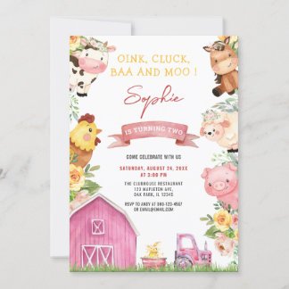 Invitación Oink Baa Moo Farm Animals Barnyard Birthday