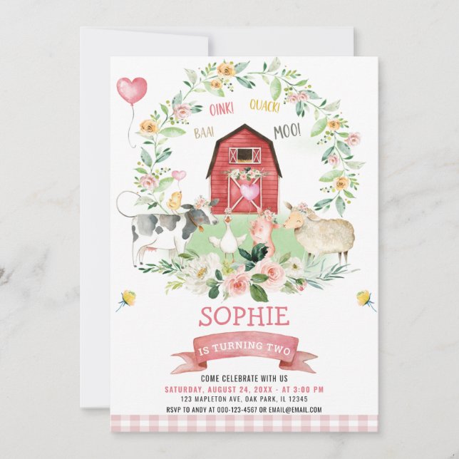 Invitación Oink Baa Moo Farm Animals Barnyard Birthday (Anverso)