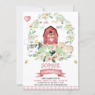 Invitación Oink Baa Moo Farm Animals Barnyard Birthday