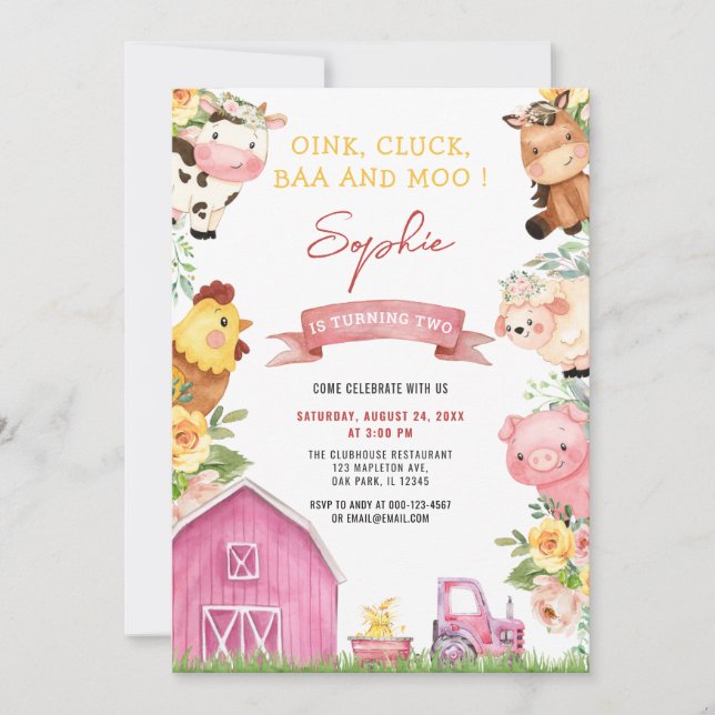 Invitación Oink Baa Moo Farm Animals Barnyard Birthday (Anverso)