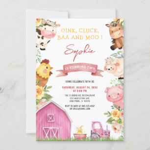 Invitación Oink Baa Moo Farm Animals Barnyard Birthday