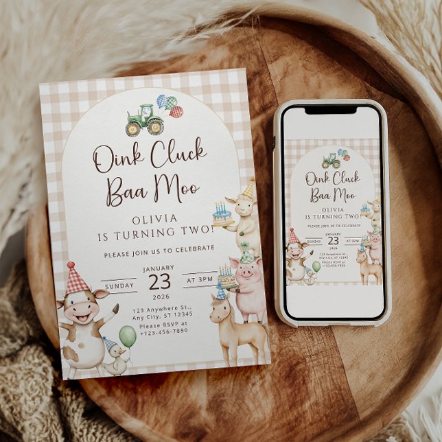 Invitación Oink Baa Moo Turning Two Birthday Invitation (Subido por el creador)