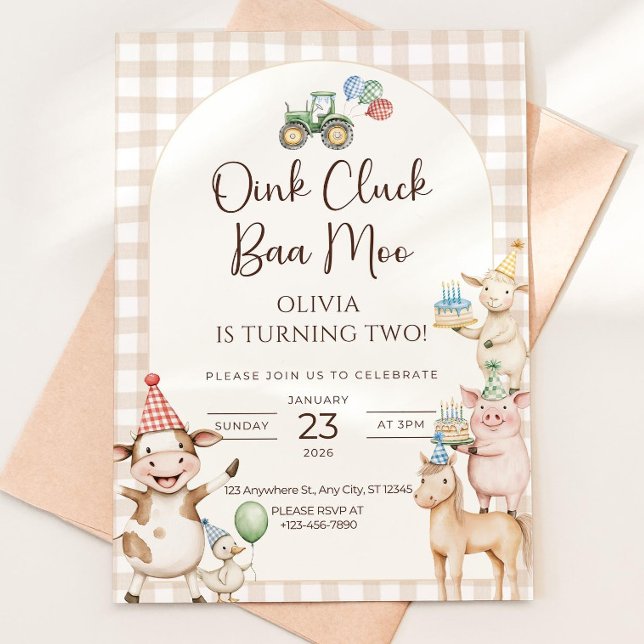 Invitación Oink Baa Moo Turning Two Birthday Invitation Edita (Subido por el creador)