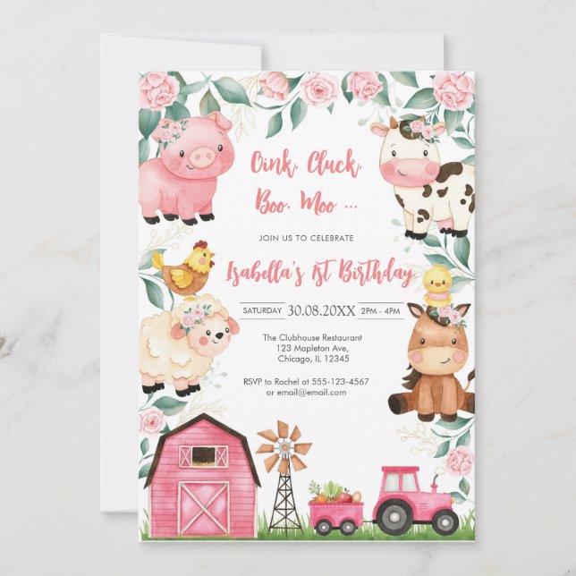 Invitación Oink Baa Quack Moo Farm Animals Birthday (Anverso)