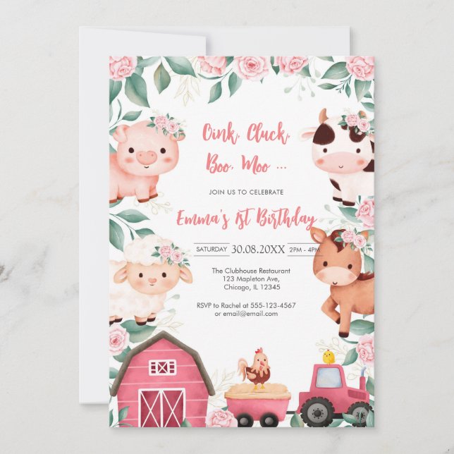 Invitación Oink Baa Quack Moo Farm Animals Birthday (Anverso)