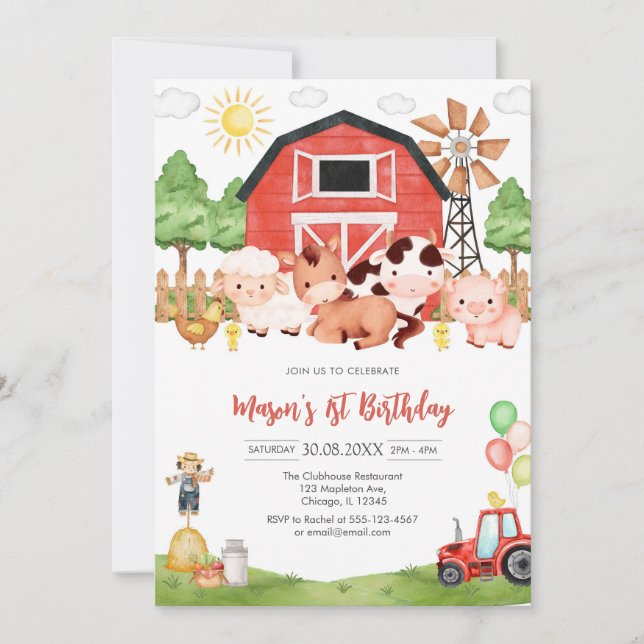 Invitación Oink Baa Quack Moo Farm Animals Birthday (Anverso)