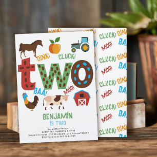 Invitación Oink Cluck Baa Moo Farm Barn Ranch 2º Cumpleaños